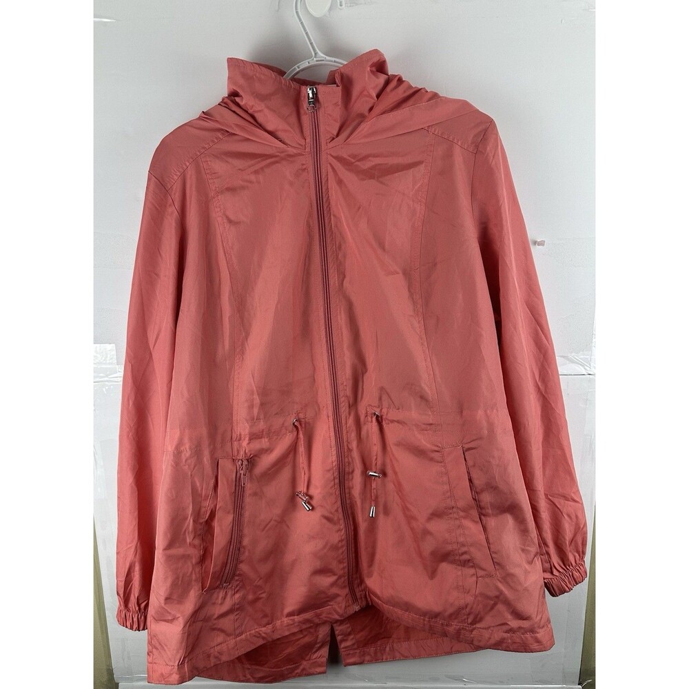 d.e.t.a.i.l.s Women's Hooded Rain Jacket Sz L Coral Floral Lined Windbreaker